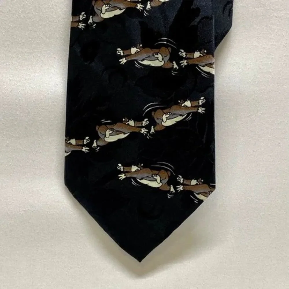 Dino Romaro Men's Silk Tie Honest Bear‎ Novelty Black Halographic Korea Handmade